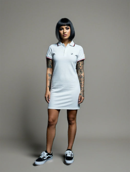 Vestido Polo Blanco, Azul y Rojo