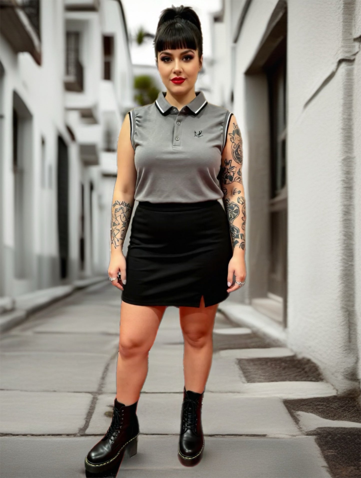 Polo gris manga corta