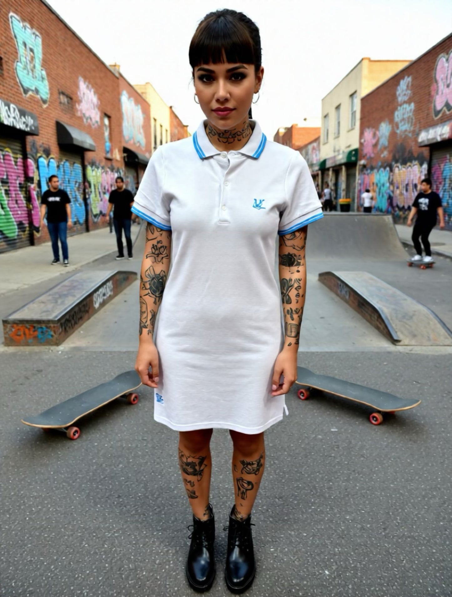 Vestido Polo Blanco y celeste