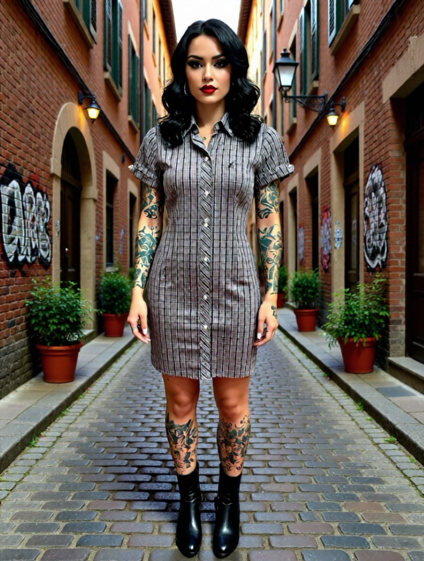 Vestido camisero a cuadritos