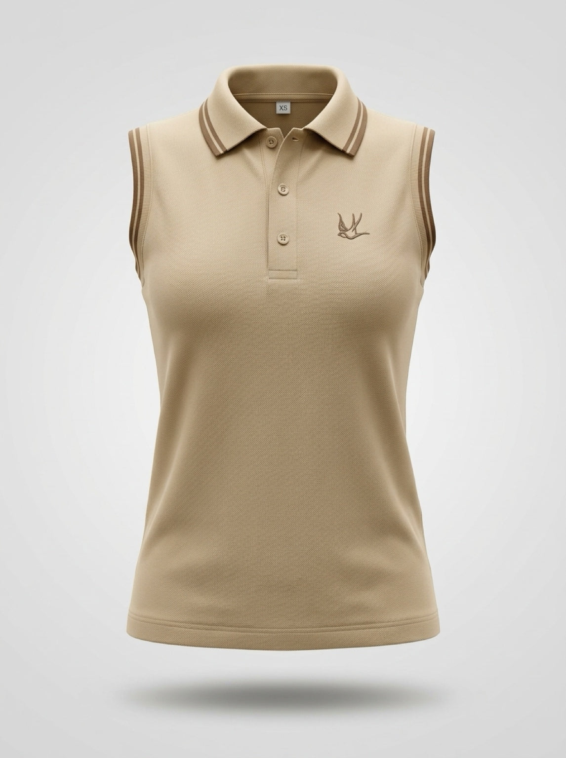 Polo Sin Mangas Beige Mujer- Bordado Golondrina