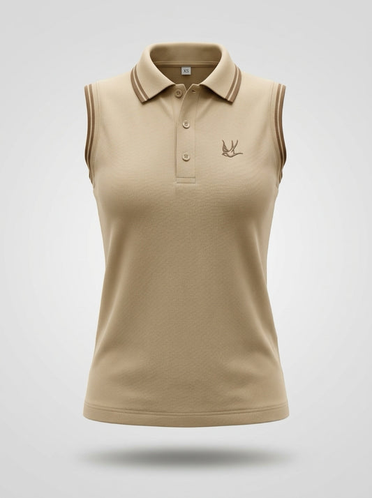 Polo Sin Mangas Beige Mujer- Bordado Golondrina